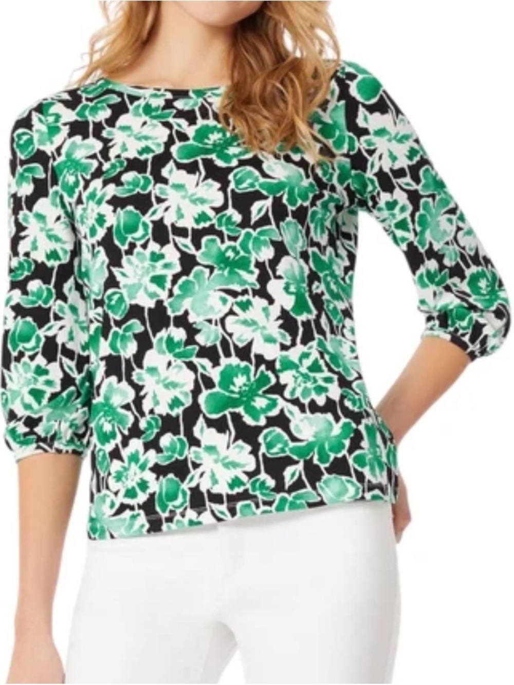 Jones New York Floral 3/4 Sleeve Blouse Size L EUC